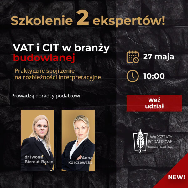 Szkolenie VAT i CIT w branży budowlanej