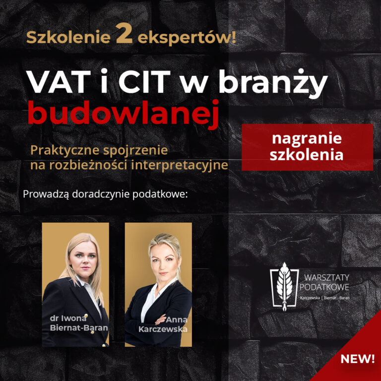Szkolenie VAT i CIT w branży budowlanej
